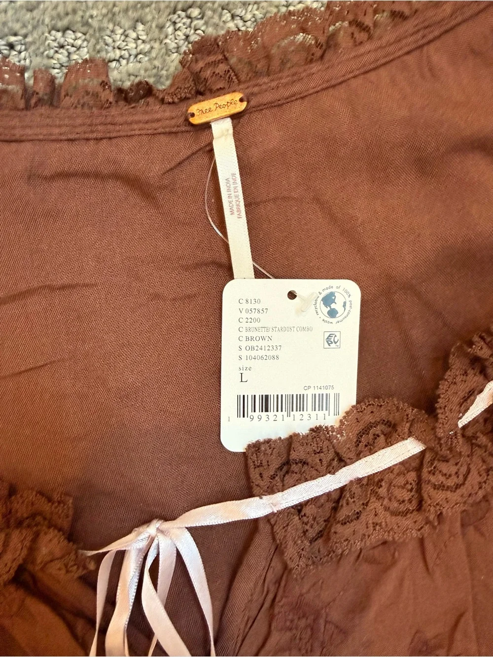 Free People Rust Brown Embroidered Puff Sleeve Mini Dress